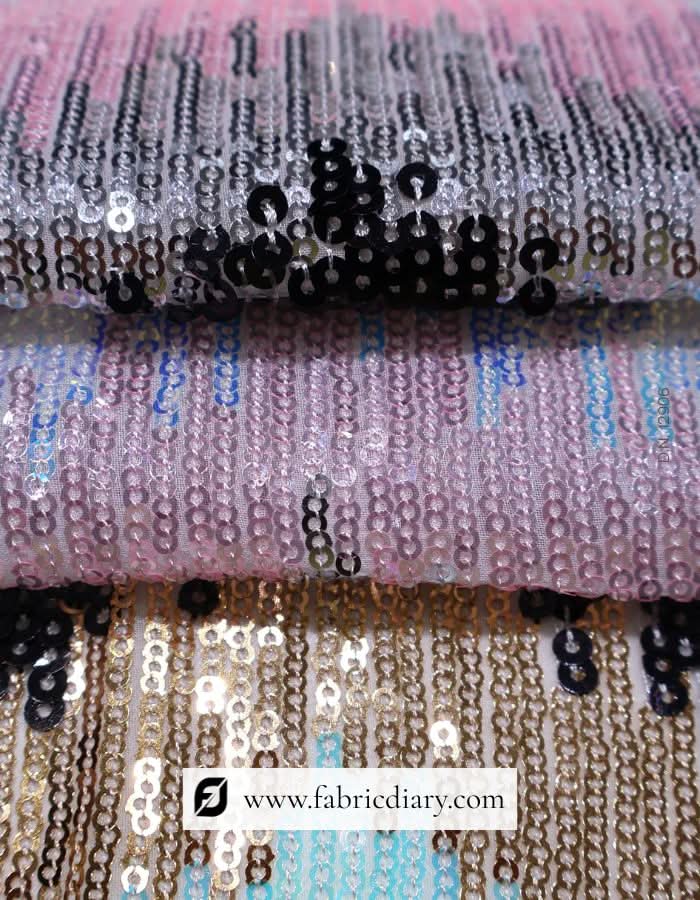 Luxury garment fabric with multicolor sequin embroidery