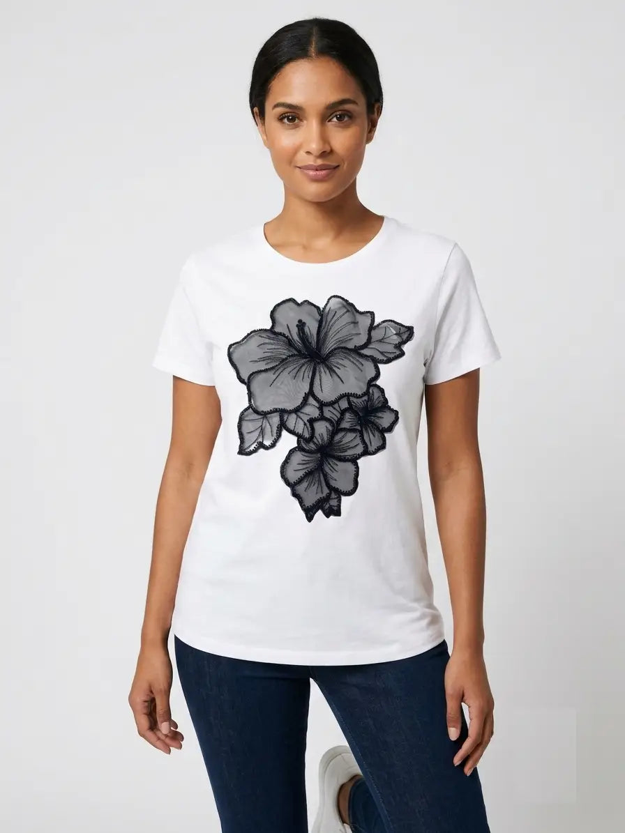 Premium Black Hibiscus Beaded Embroidered Applique