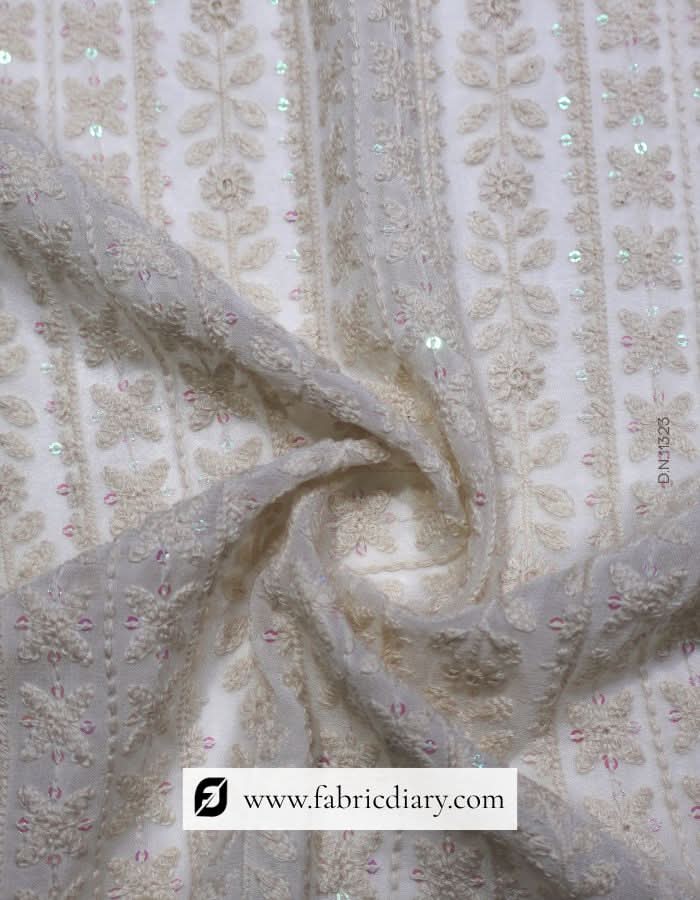 Lucknowi embroidery fabric with daman work – premium ethnic fabric online